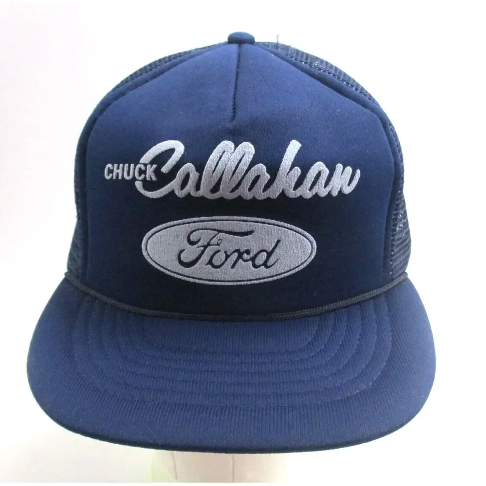 Vintage Chuck Callahan Ford Blue Snapback Mesh‎ Trucker Hat Cap